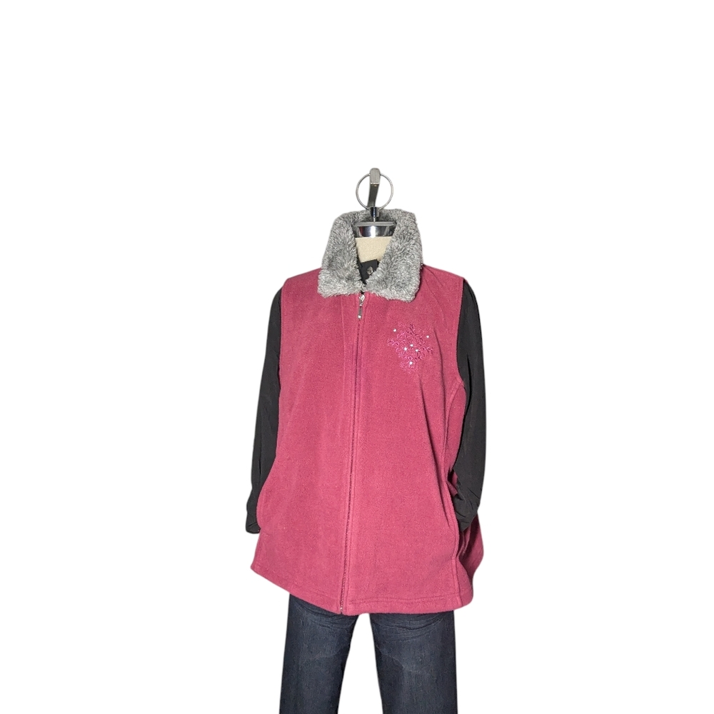 Northern Reflections Pink Vest with Gray Faux Fur Size XL